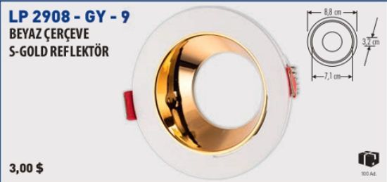 Lampist Yuvarlak Beyaz Çerçeve S-GOLD Reflektör