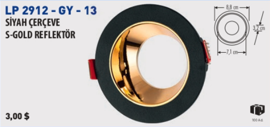 Lampist Yuvarlak Siyah Çerçeve S-GOLD Reflektör